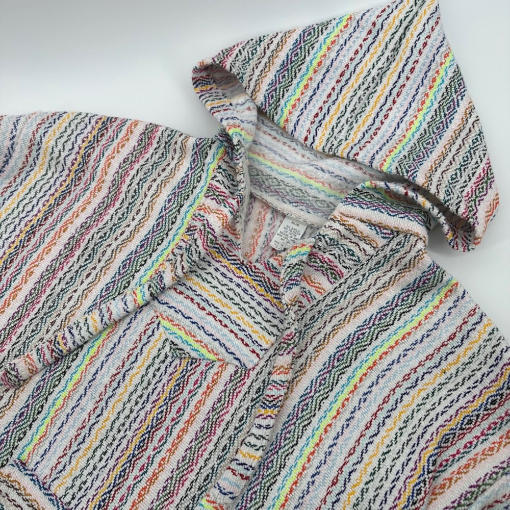 Molina Baja Hoodie Rainbow Striped Woven Drug Rug Pullover Large Mexico